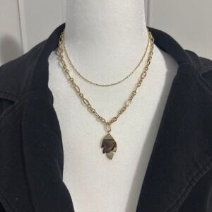 Gold chain  necklace with gold leaf‎ pendant 14k gold plated